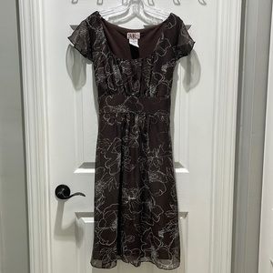 Brown/cream flower design size 14.  Side zip and tie back.